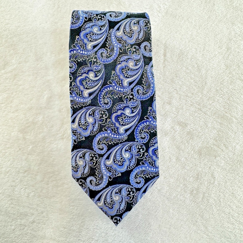 Pronto Uomo‎ Silk Necktie Mens OS Blue Black Paisley Classic Formal Business Tie